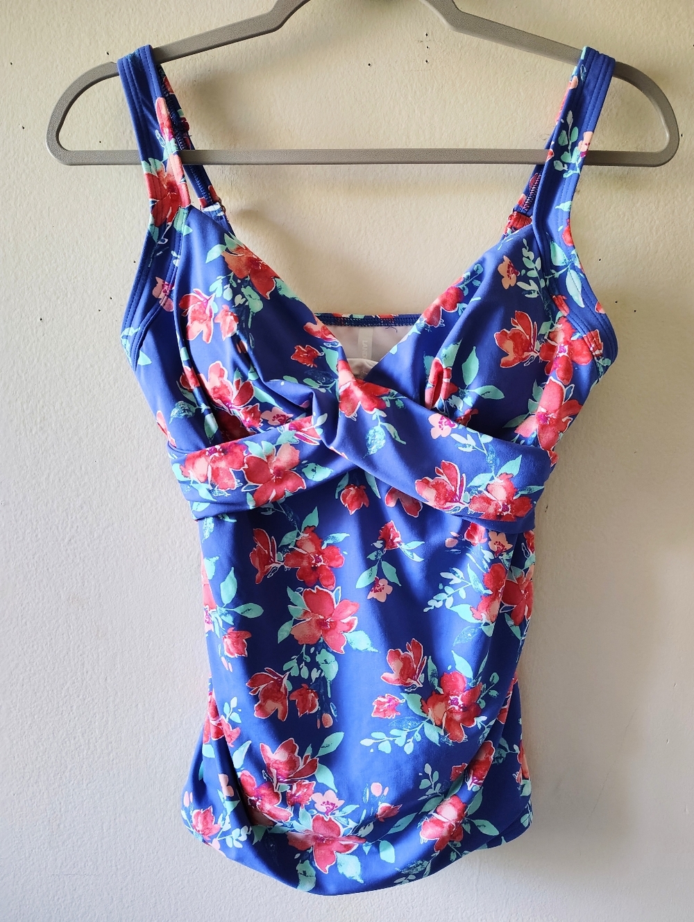 Lands End Blue Floral Sweetheart Wrap Underwire Tummy Control Tankini Swim Top 6